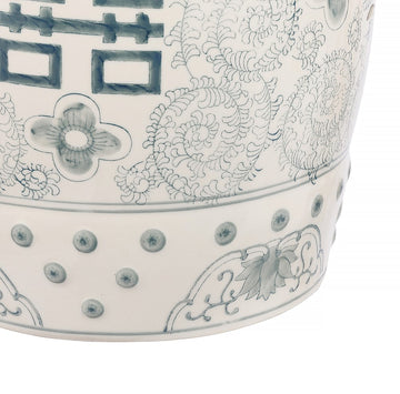 Double Happiness 18" Chinoiserie Ceramic Drum Garden Stool - JONATHAN Y